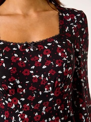 Roman Red Ditsy Print Lace Trim Stretch Dress - Image 5 of 5