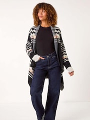 Roman Black Pattern Fluffy Knit Cardigan - Image 2 of 5