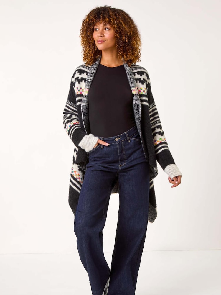 Roman Black Pattern Fluffy Knit Cardigan - Image 2 of 5