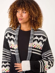 Roman Black Pattern Fluffy Knit Cardigan - Image 4 of 5
