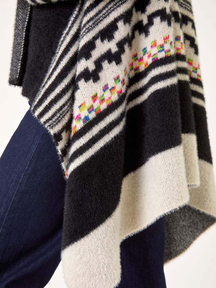 Roman Black Pattern Fluffy Knit Cardigan - Image 5 of 5