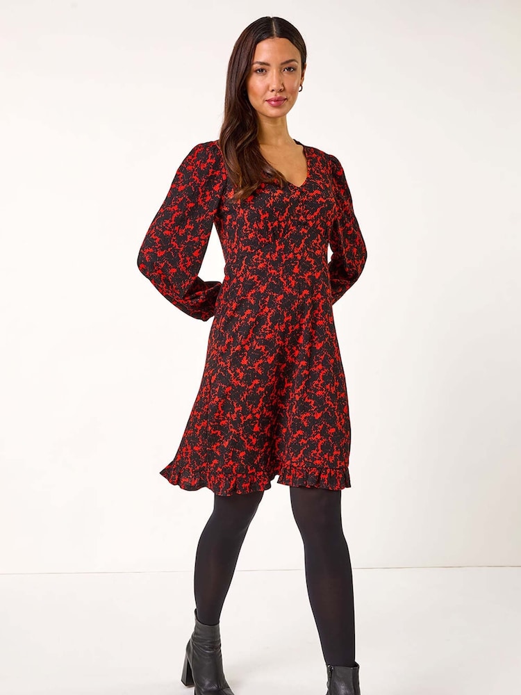 Roman Orange Abstract Print V-Neck Short Dress - Image 2 of 5