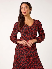 Roman Orange Abstract Print V-Neck Short Dress - Image 4 of 5