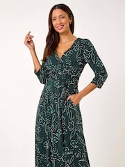 Roman Green Paisley Print Wrap Midi Dress - Image 1 of 5