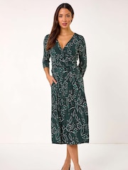 Roman Green Paisley Print Wrap Midi Dress - Image 2 of 5