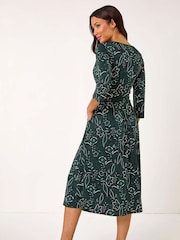 Roman Green Paisley Print Wrap Midi Dress - Image 3 of 5