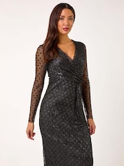 Roman Black Dobby Plisse Wrap Dress - Image 2 of 5