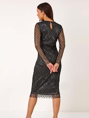 Roman Black Dobby Plisse Wrap Dress - Image 3 of 5