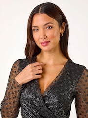Roman Black Dobby Plisse Wrap Dress - Image 4 of 5