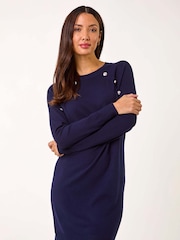 Roman Blue Plain Button Detail Knitted Dress - Image 1 of 5