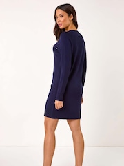 Roman Blue Plain Button Detail Knitted Dress - Image 3 of 5