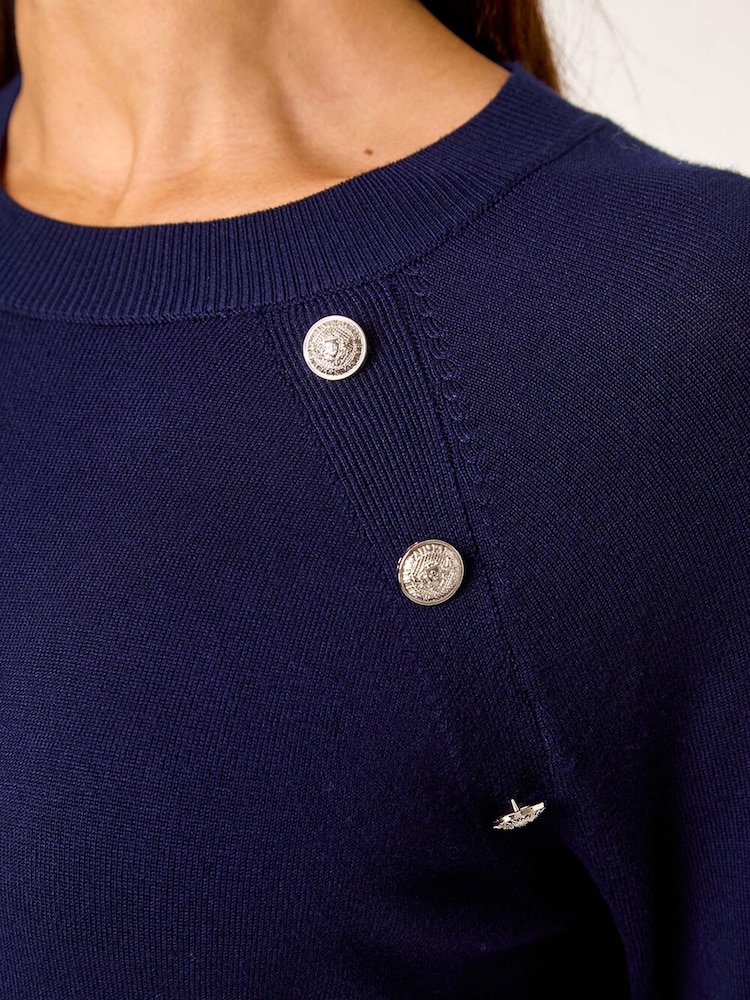 Roman Blue Plain Button Detail Knitted Dress - Image 5 of 5