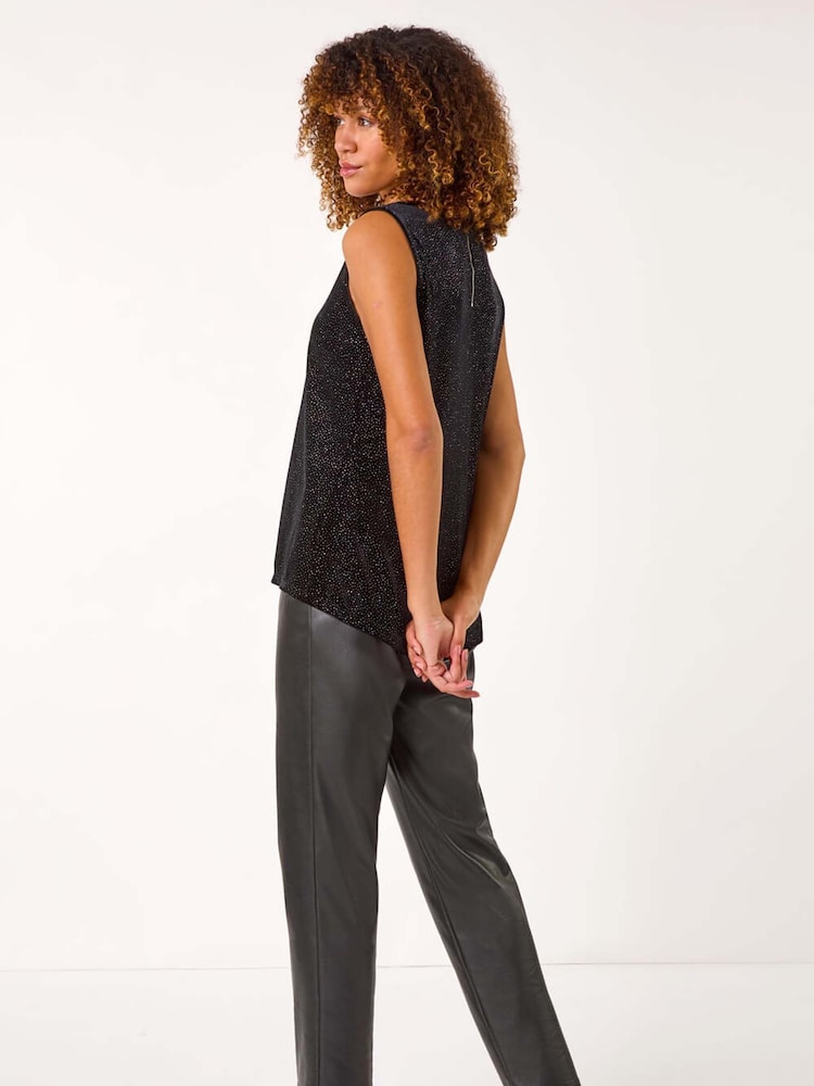 Roman Black Velvet Glitter V-Neck Stretch Top - Image 3 of 5