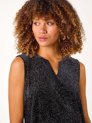 Roman Black Velvet Glitter V-Neck Stretch Top - Image 4 of 5