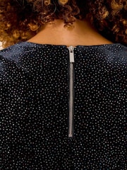Roman Black Velvet Glitter V-Neck Stretch Top - Image 5 of 5