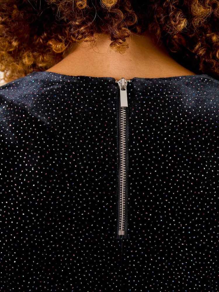 Roman Black Velvet Glitter V-Neck Stretch Top - Image 5 of 5