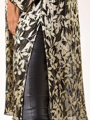 Roman Metallic Foil Leaf Print Plisse Kimono - Image 5 of 5