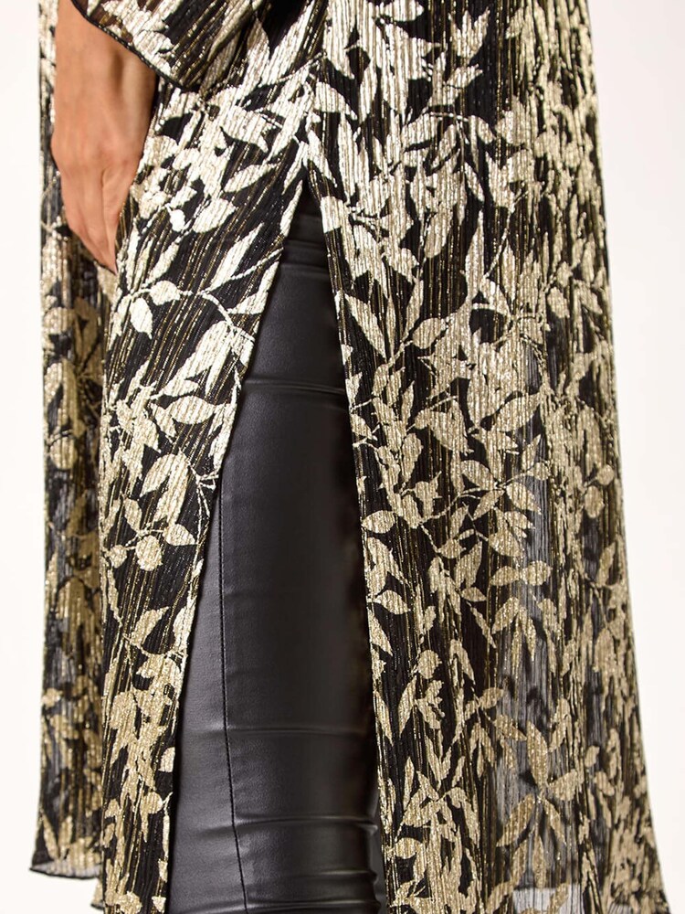 Roman Metallic Foil Leaf Print Plisse Kimono - Image 5 of 5 Roman Metallic Foil Leaf Print Plisse Kimono - Image 5 of 5