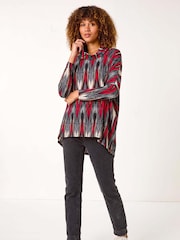 Roman Red Abstract Relaxed Cowl Neck Tunic Top - Image 1 of 5
