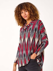 Roman Red Abstract Relaxed Cowl Neck Tunic Top - Image 3 of 5