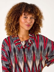 Roman Red Abstract Relaxed Cowl Neck Tunic Top - Image 4 of 5