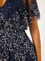 Roman Blue Embellished Angel Sleeve Midi Dress - Image 5 of 5