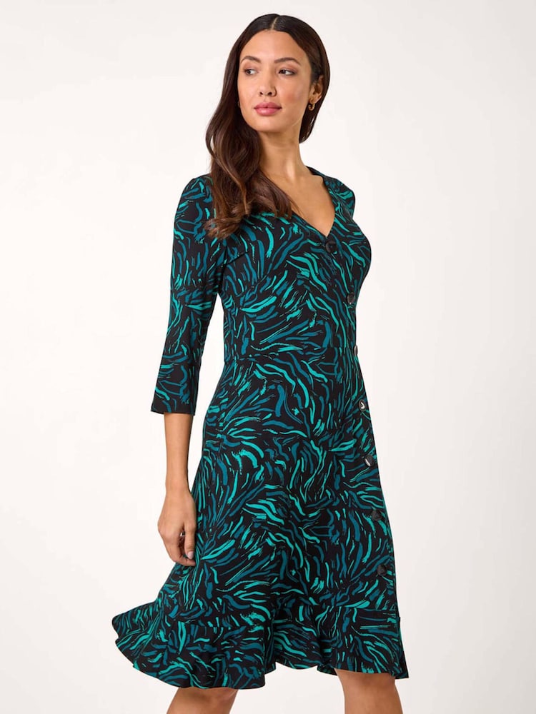 Roman Wave Print Side Button Stretch Dress - Imagen 1 de 5 Roman Wave Print Side Button Stretch Dress - Imagen 1 de 5