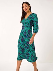 Roman Green Abstract Twist Midi Dress - Image 1 of 5