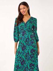 Roman Green Abstract Twist Midi Dress - Image 2 of 5