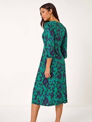 Roman Green Abstract Twist Midi Dress - Image 3 of 5