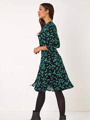 Roman Blue Floral Side Button Dress - Image 3 of 5