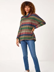 Roman Relaxed Stripe Cowl Neck Tunic Top - Imagen 1 de 5