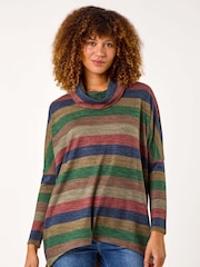 Roman Relaxed Stripe Cowl Neck Tunic Top - Imagen 2 de 5