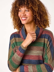 Roman Relaxed Stripe Cowl Neck Tunic Top - Imagen 4 de 5