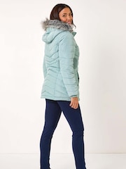 Roman Green Faux Fur Hooded Quilt Coat - Image 3 of 5