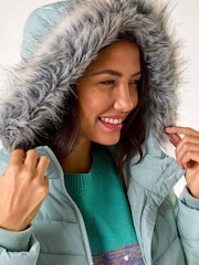 Roman Green Faux Fur Hooded Quilt Coat - Image 4 of 5