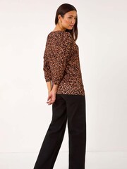 Roman Natural Animal Print Keyhole Stretch Top - Image 3 of 5
