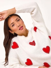 Roman White Heart Detail Knit Jumper - Image 1 of 5