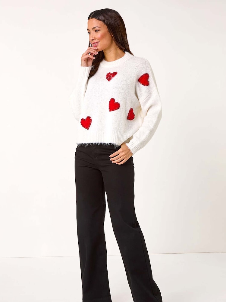 Roman White Heart Detail Knit Jumper - Image 2 of 5