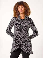 Roman Grey Animal Print Cowl Neck Tunic Top - Image 1 of 5