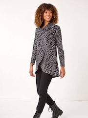 Roman Grey Animal Print Cowl Neck Tunic Top - Image 2 of 5