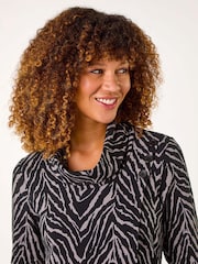 Roman Grey Animal Print Cowl Neck Tunic Top - Image 4 of 5