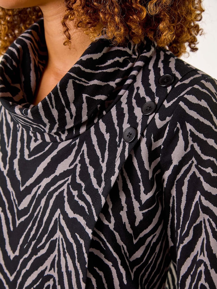 Roman Grey Animal Print Cowl Neck Tunic Top - Image 5 of 5