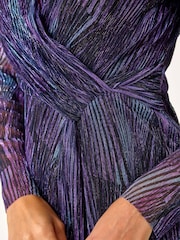 Roman Purple Foil Plisse Wrap Dress - Image 5 of 5