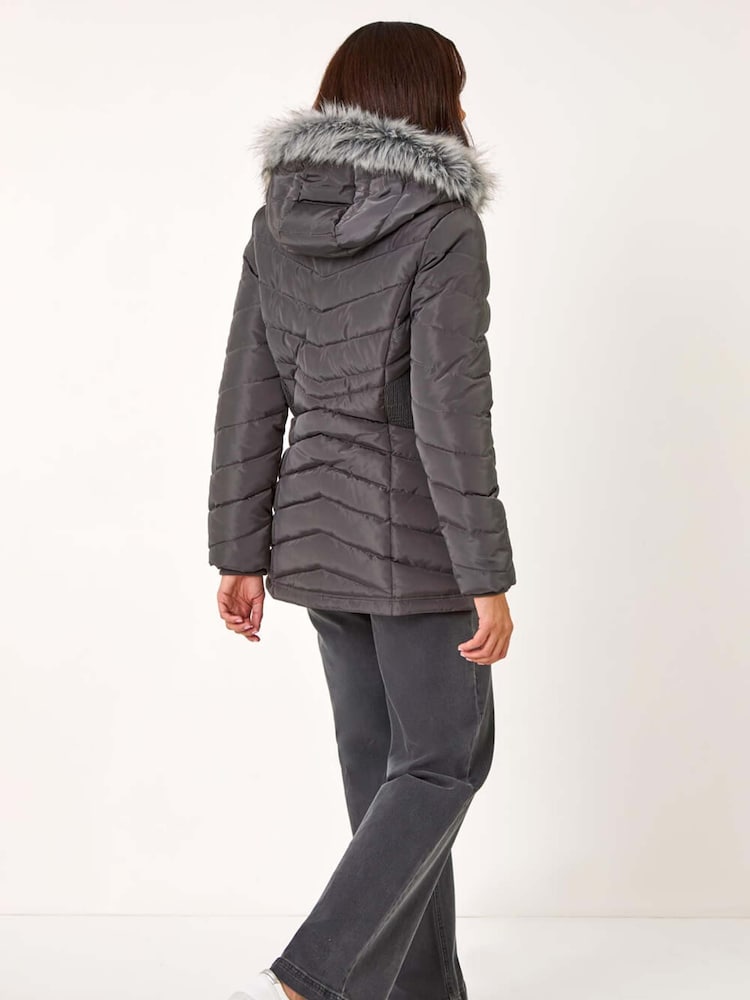 Roman Grey Faux Fur Hooded Quilt Coat - Image 2 of 5