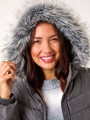 Roman Grey Faux Fur Hooded Quilt Coat - Image 4 of 5