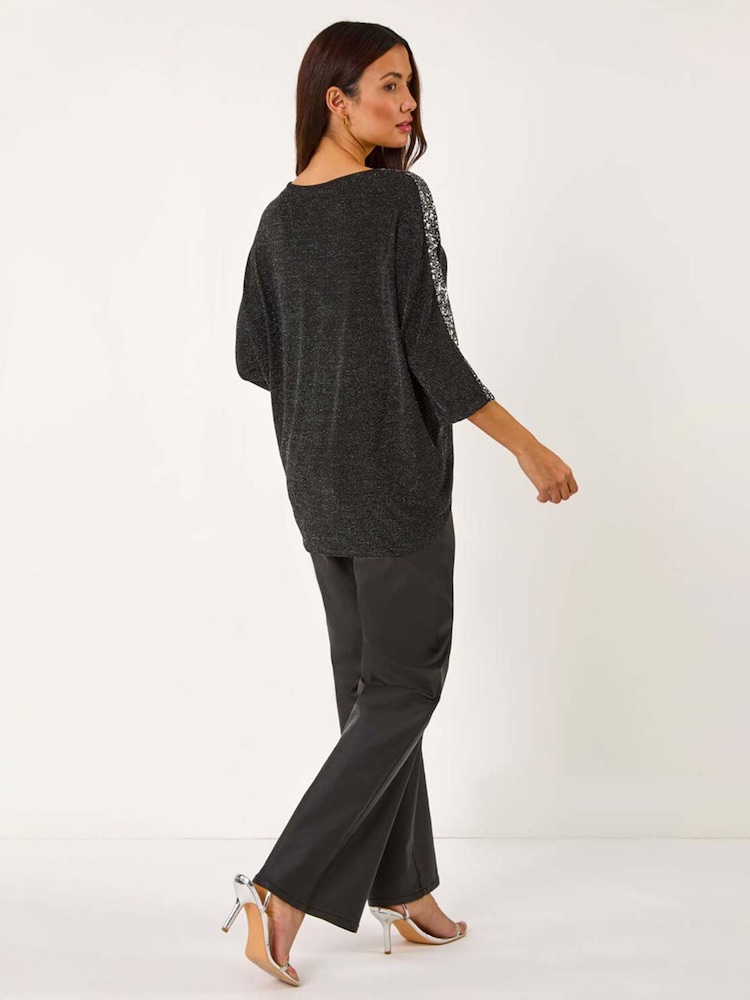 Roman Metallic Sequin Detail Stretch Tunic Top - Image 2 of 5