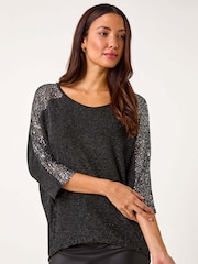Roman Metallic Sequin Detail Stretch Tunic Top - Image 4 of 5