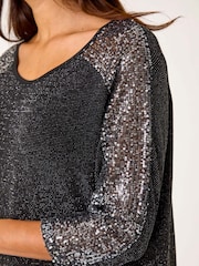 Roman Metallic Sequin Detail Stretch Tunic Top - Image 5 of 5