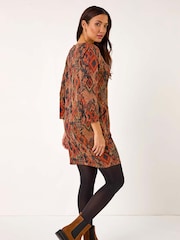 Roman Brown Print Pocket Shift Stretch Dress - Image 3 of 5